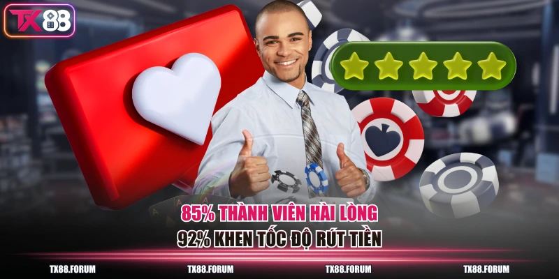85% thành viên hài lòng, 92% khen tốc độ rút tiền